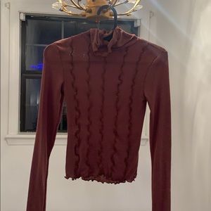 brown ruffle turtleneck shirt